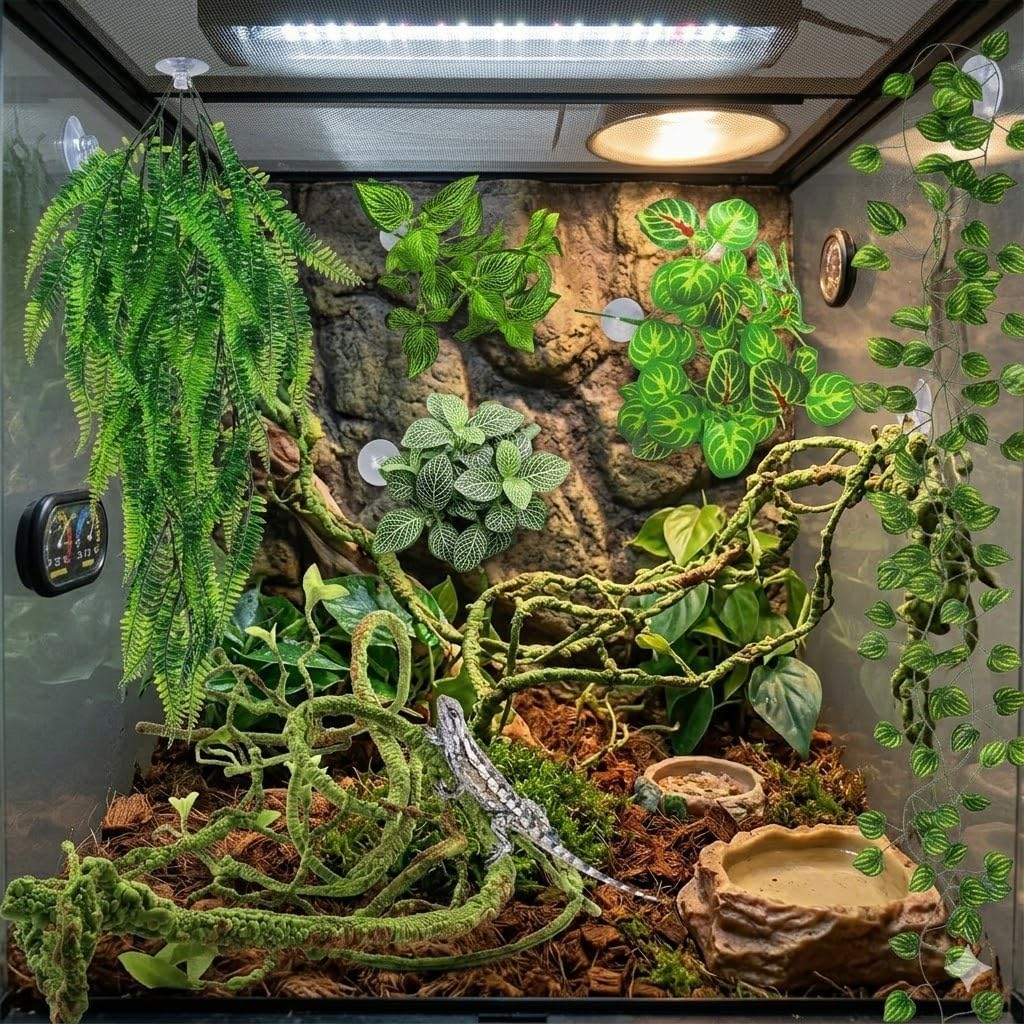 Bendable jungle vines installed in a reptile tank