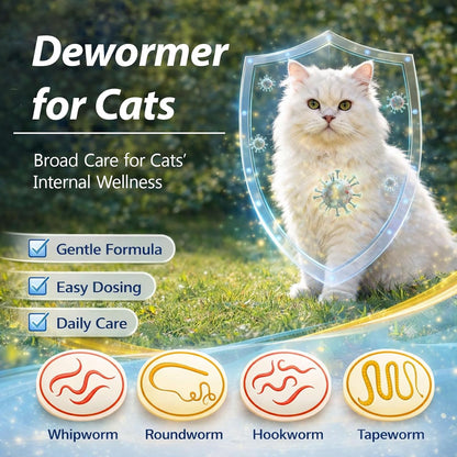 Nice2CU cat liquid dewormer packaging showing active ingredients and worm treatment types