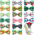 Xuniea dog bow ties front view showing vibrant tropical summer patterns.