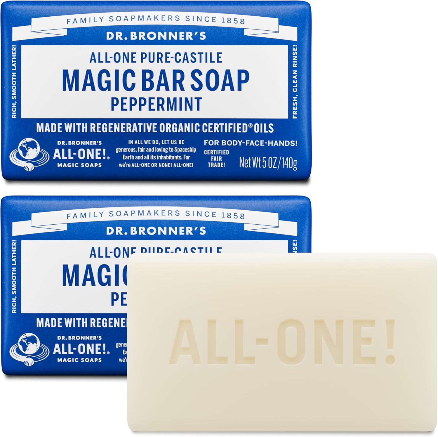 Dr. Bronner's Pure Castile Peppermint Bar Soap front view packaging
