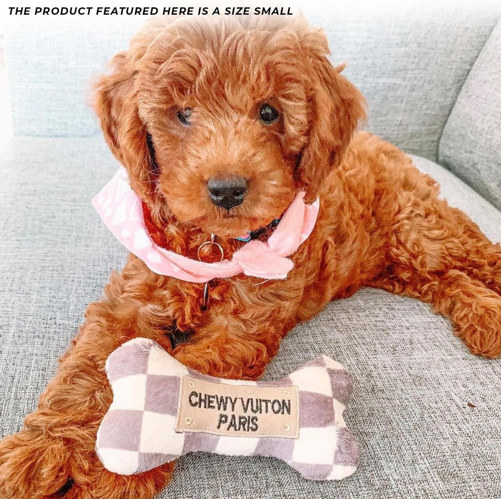 Haute Diggity Dog Chewy Vuiton Bone Plush Squeaky Dog Toy, Soft Durable Designer-Inspired Stuffed Puppy Chew Toys for Small & Medium Dogs, Machine-Washable (Tan Checker) Small - Image 9