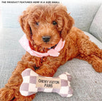 Haute Diggity Dog Chewy Vuiton Bone Plush Squeaky Dog Toy, Soft Durable Designer-Inspired Stuffed Puppy Chew Toys for Small & Medium Dogs, Machine-Washable (Tan Checker) Small - Image 9