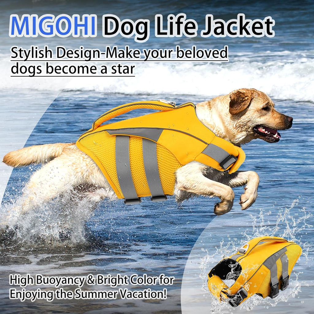 Reflective dog swimming swimsuit with top rescue handle back view