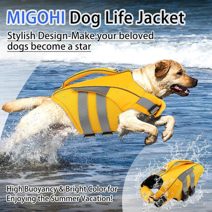 Reflective dog swimming swimsuit with top rescue handle back view