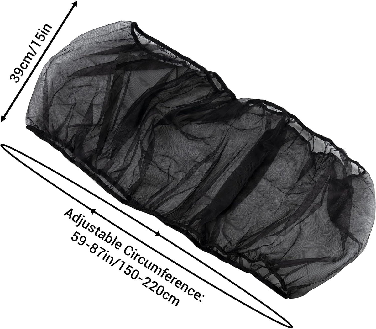 Black nylon mesh netting skirt wrapped around wire cage