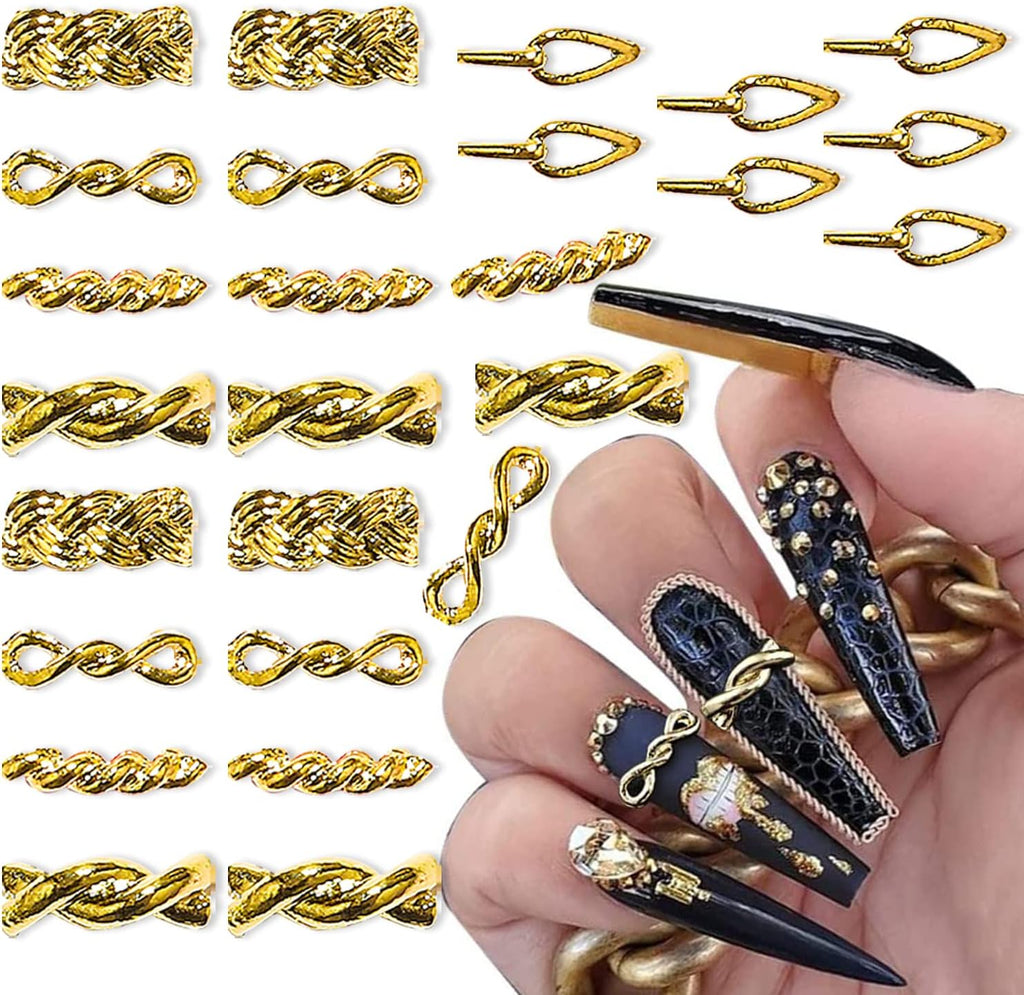 Silpecwee gold chain nail charms front view showcasing metallic details