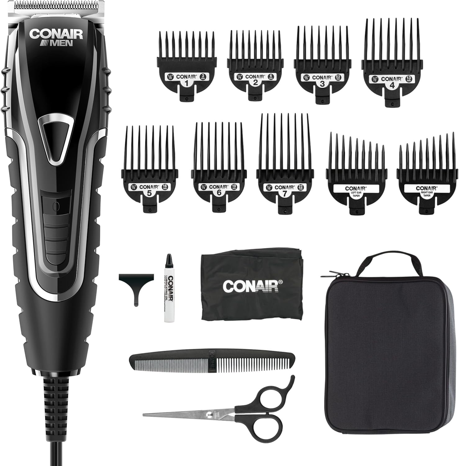 Conair Barber Haircut Clippers front view showing the ergonomic no slip grip handle