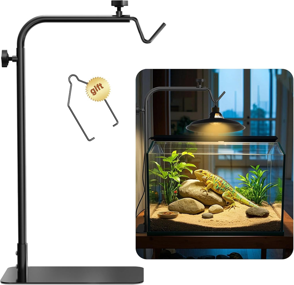 Josmimic adjustable reptile heat lamp stand front view with heavy base