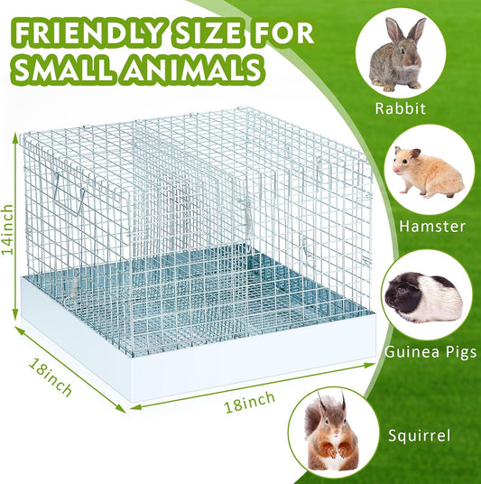 DoubleFill 2 Hole Foldable Rabbit Transport Cage, 18 x 18 x 14 in Portable Metal Bunny Carrier with Tray & Handles for Travel Temporary, Small Animal Cage for Guinea Pigs Hamster Indoor Outdoor - Image 2