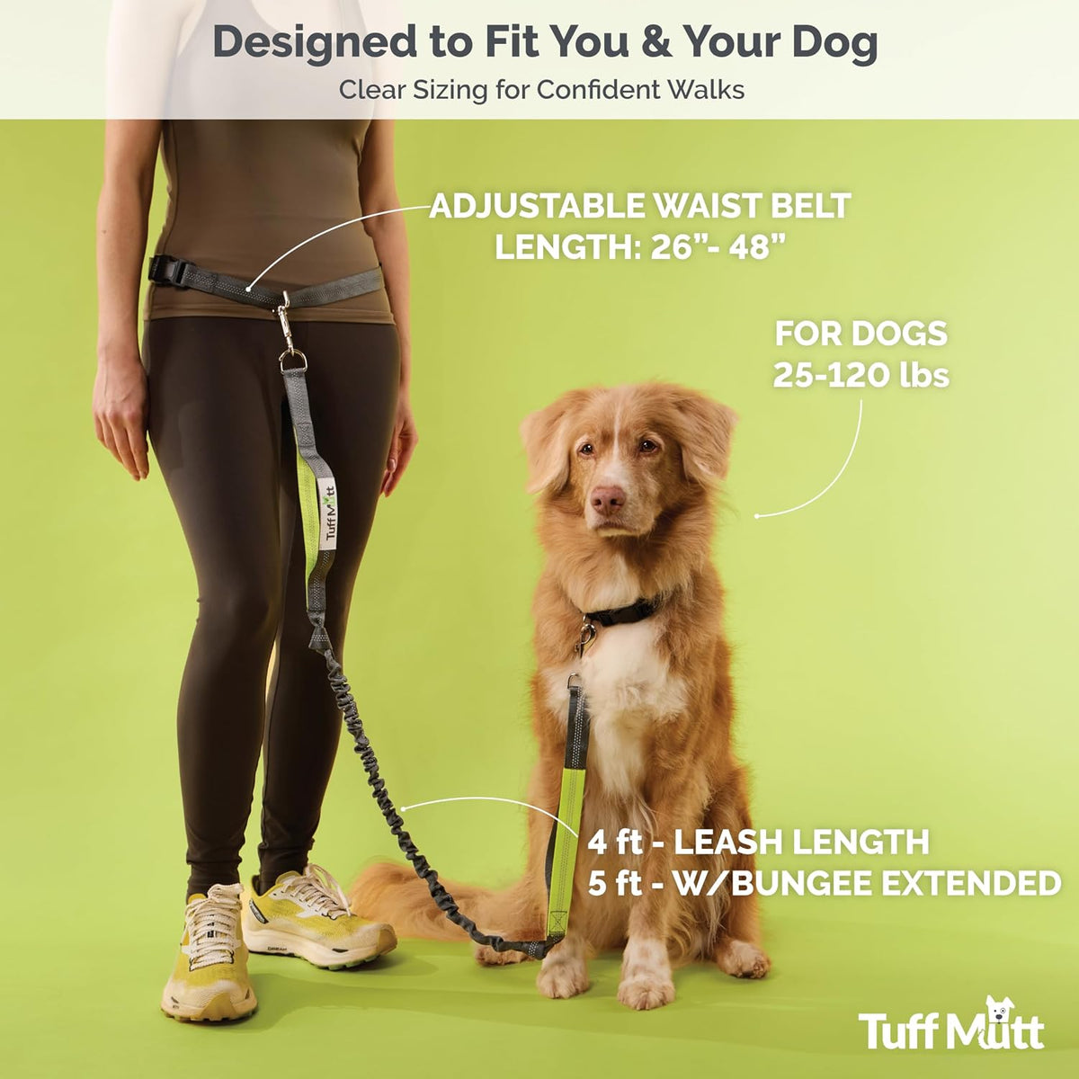 Close up view of the durable stainless steel attachment clips on the Tuff Mutt hands free leash.