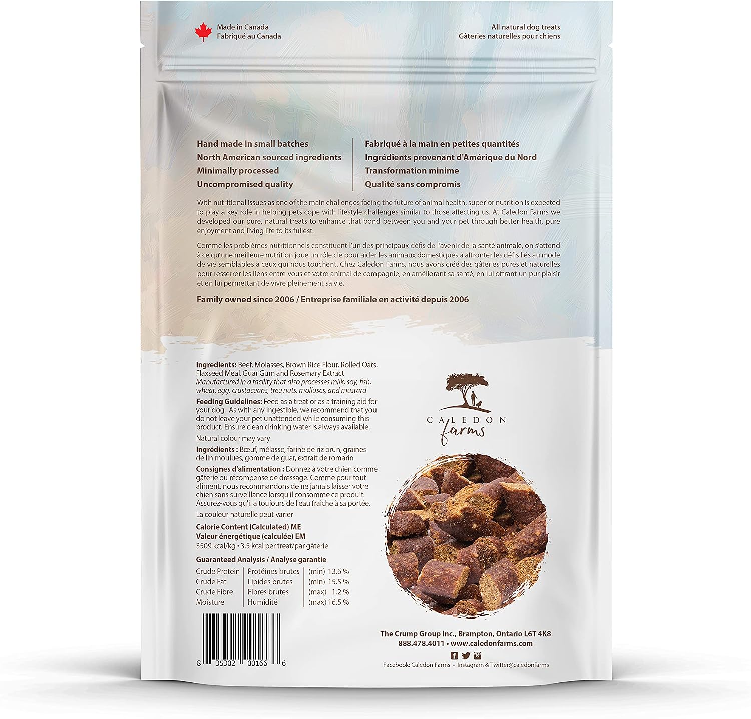 Caledon Farms soft beef training treats for dogs in 220 gram bag