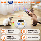 Smart self-play kitten toy entering automatic standby mode on a living room floor