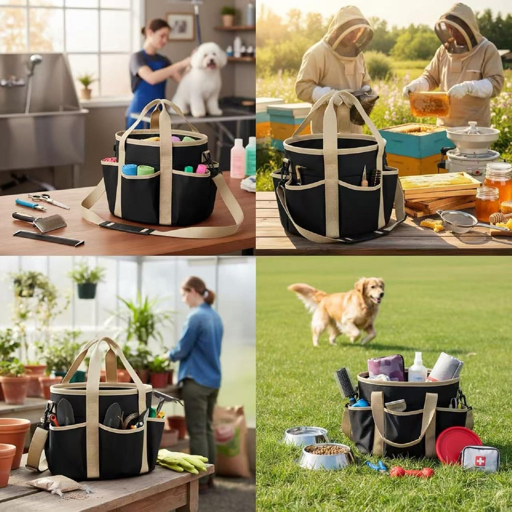 Abbylike horse tool bag being carried by sturdy hand-held handles outdoors.