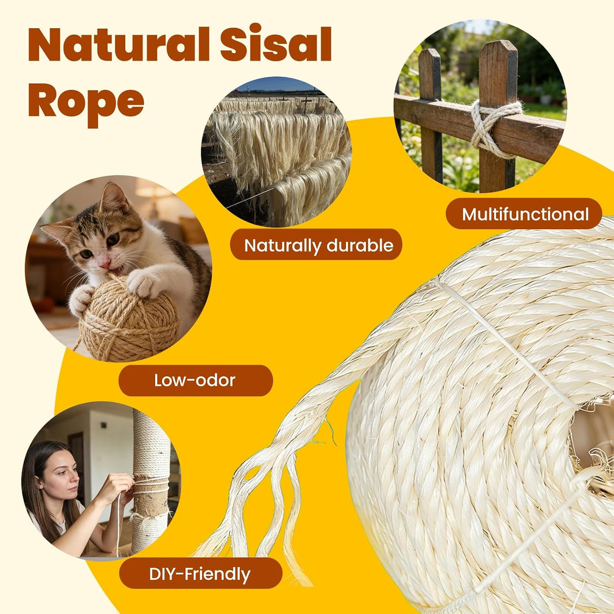 DIY cat scratching post restoration with sisal rope