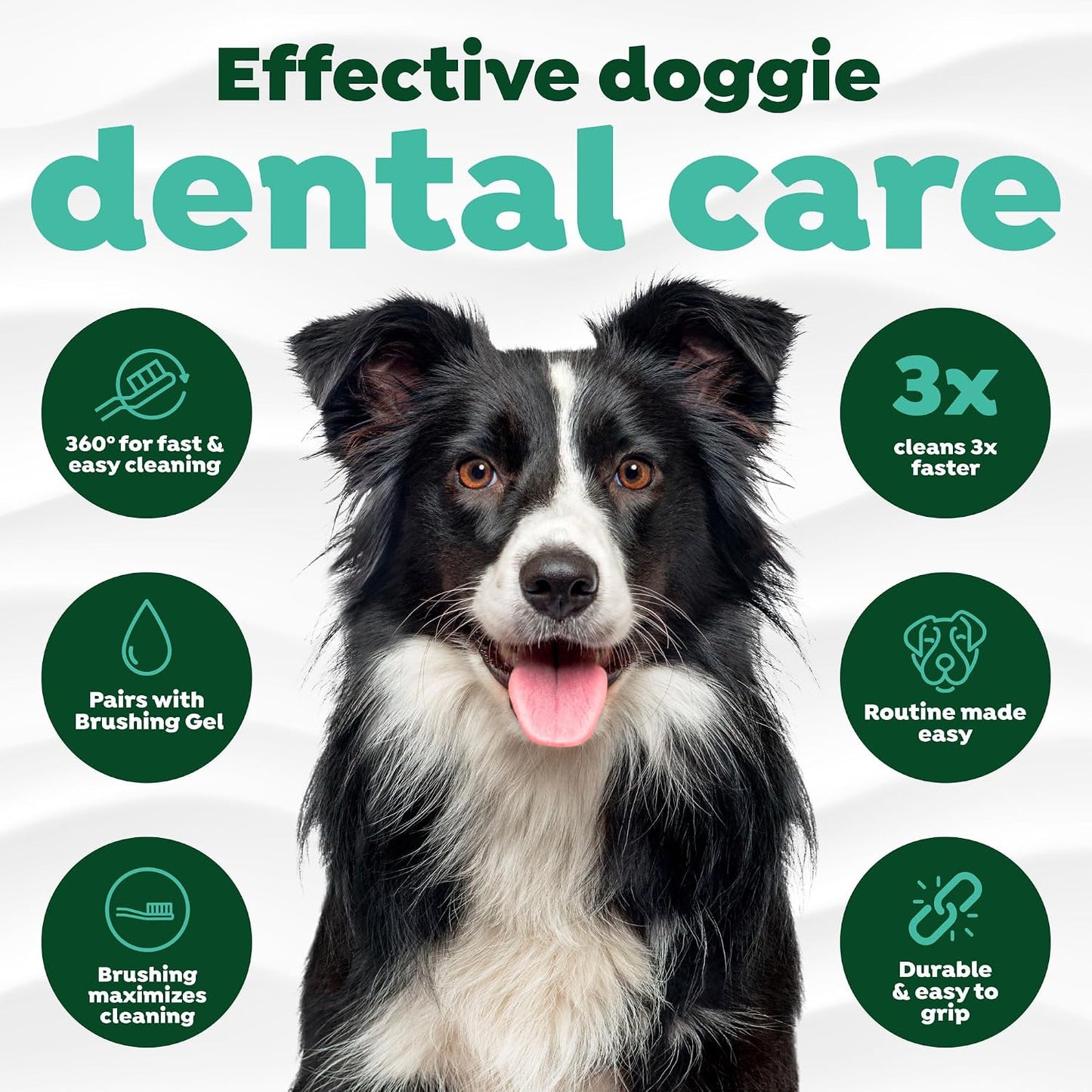 TropiClean oral care brush head illustration demonstrating full coverage tooth cleaning functionality