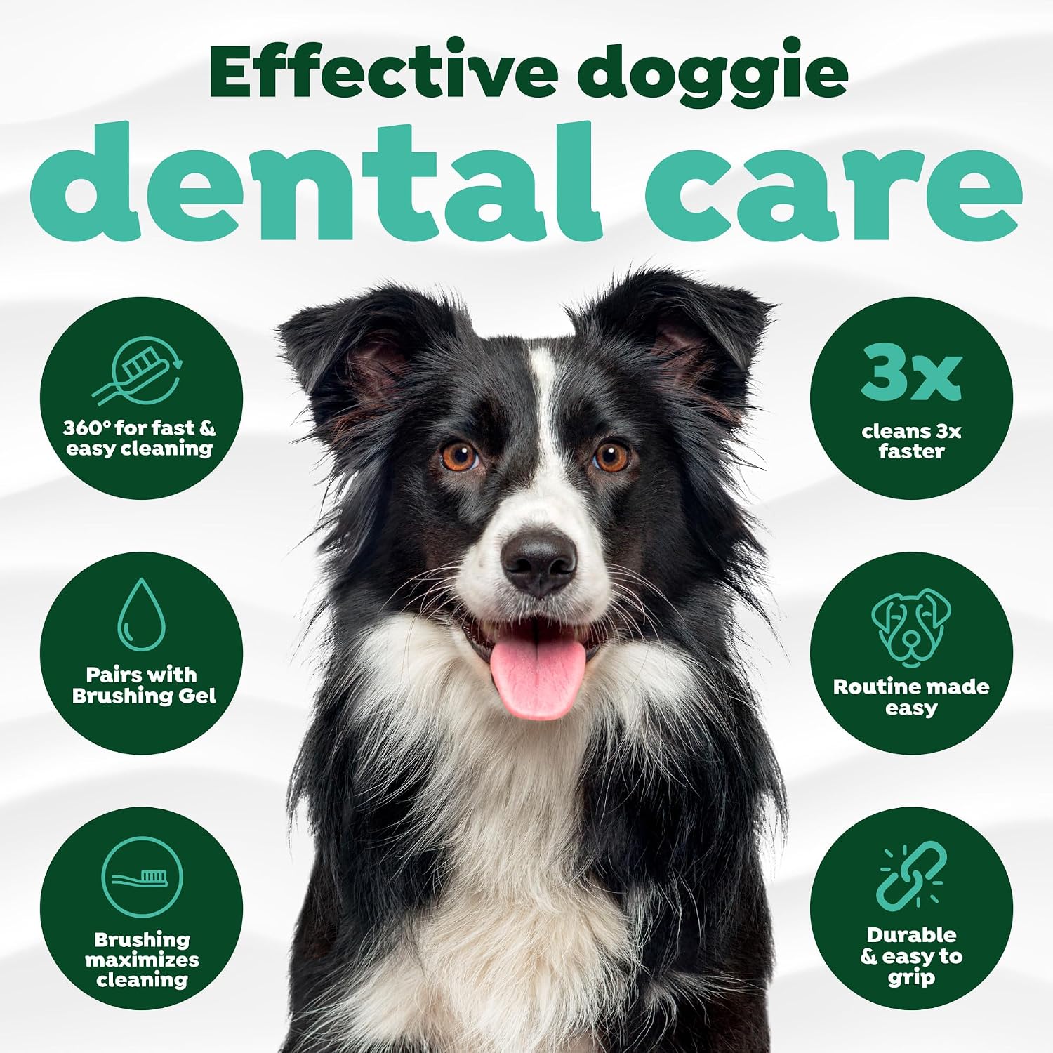 TropiClean oral care brush head illustration demonstrating full coverage tooth cleaning functionality
