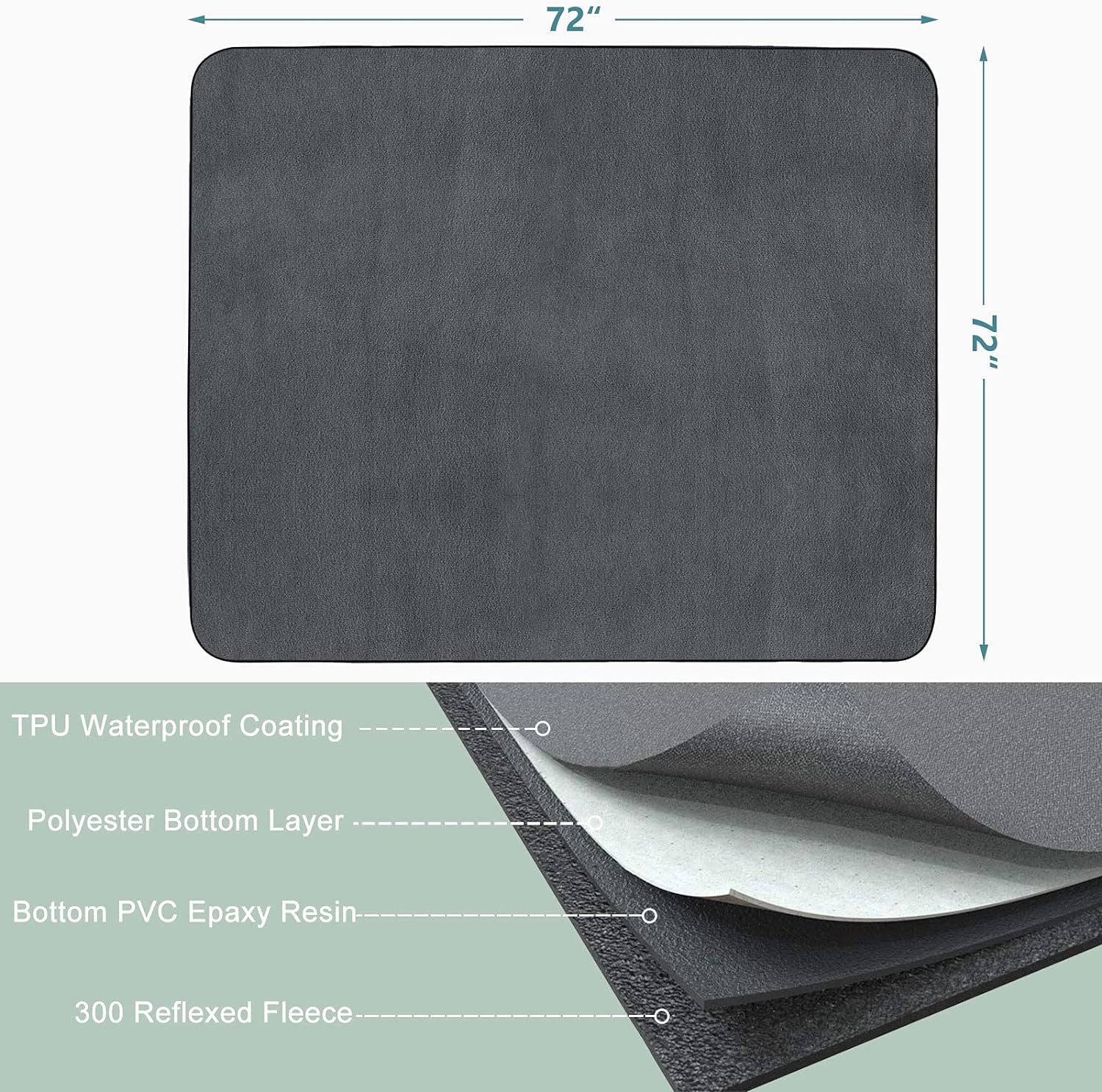 Invenho 72x72 inch reusable dog training pad grey