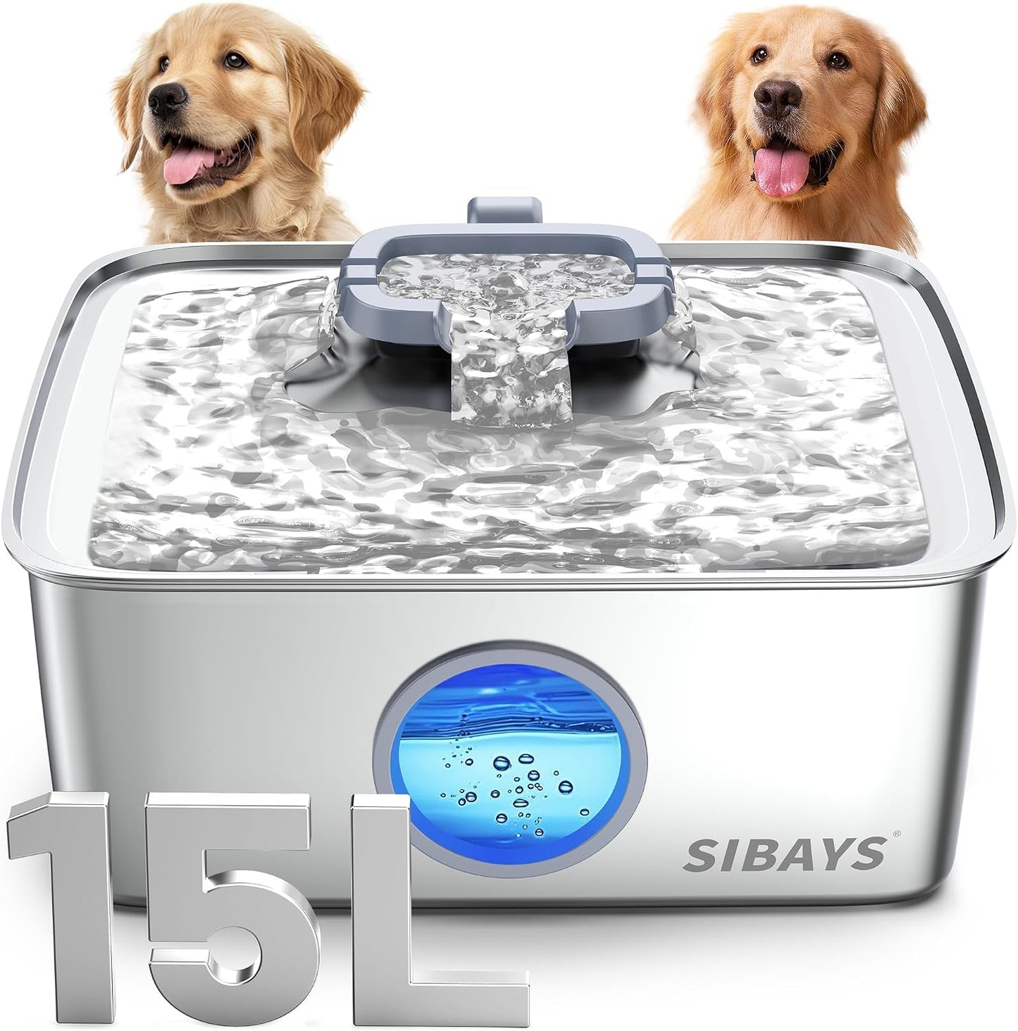Sibays 15L stainless steel dog water fountain front view