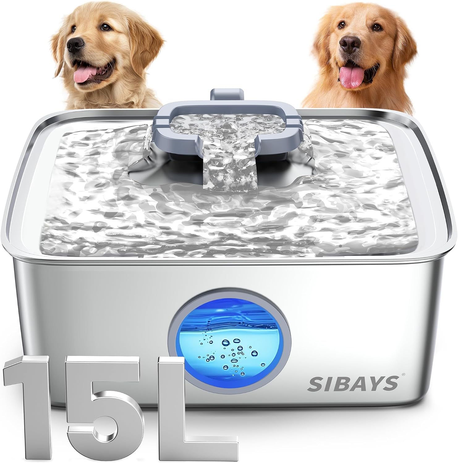 Sibays 15L stainless steel dog water fountain front view