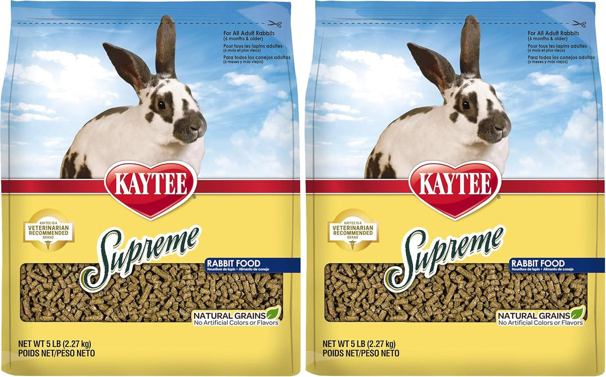 Nutritional label information on the Kaytee Supreme rabbit feed packaging.