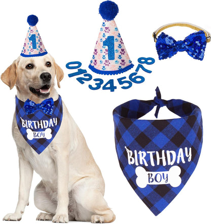 ADOGGYGO Dog Birthday Party Supplies, Pink Girl Puppy Birthday Bandana Hat Numbers Bow Set for Small Dogs Pets (Small) - Image 9