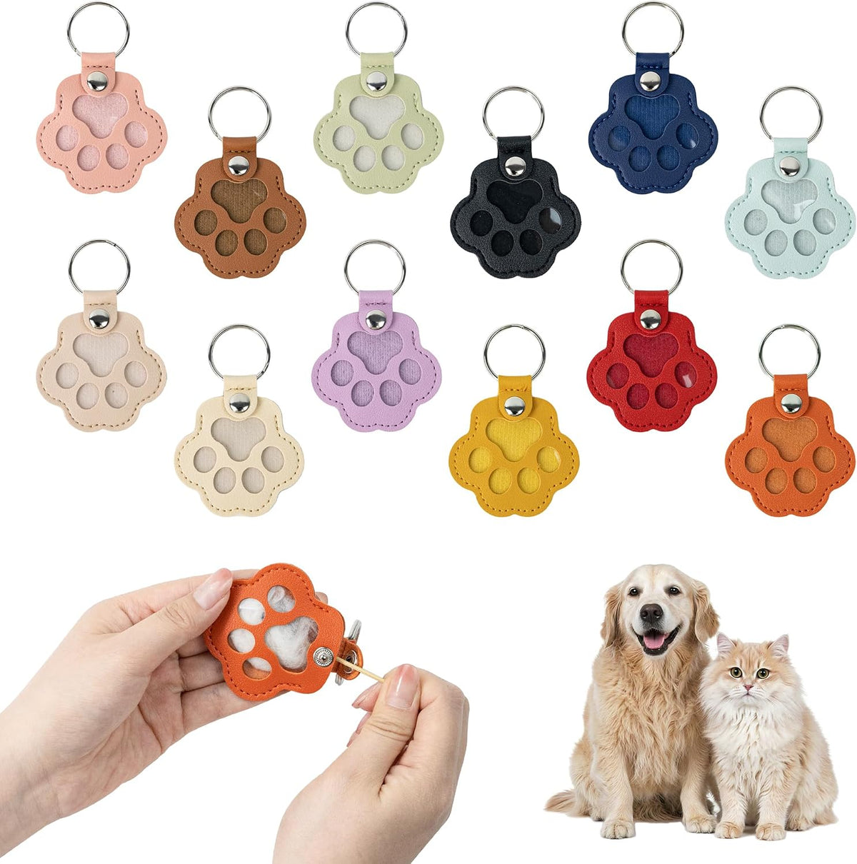 Bifeaw leather pet hair storage keychain front view memory charm