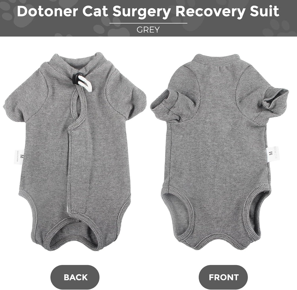 Dotoner neuter recovery suit rear view highlighting the open pet toilet design for hassle-free litter box use.