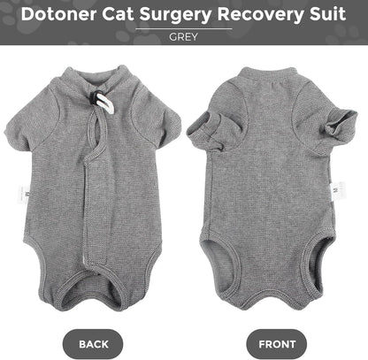 Dotoner neuter recovery suit rear view highlighting the open pet toilet design for hassle-free litter box use.