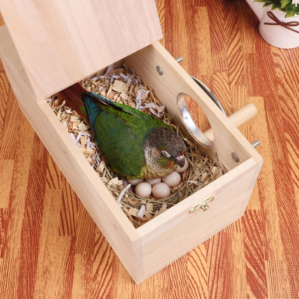YJJKJ Wood Parakeet Nest Box with Natural Nesting Pads, Breeding Bird Cage House for Lovebirds Cockatiel Parrotlets Budgerigar Small Parrot - Image 3