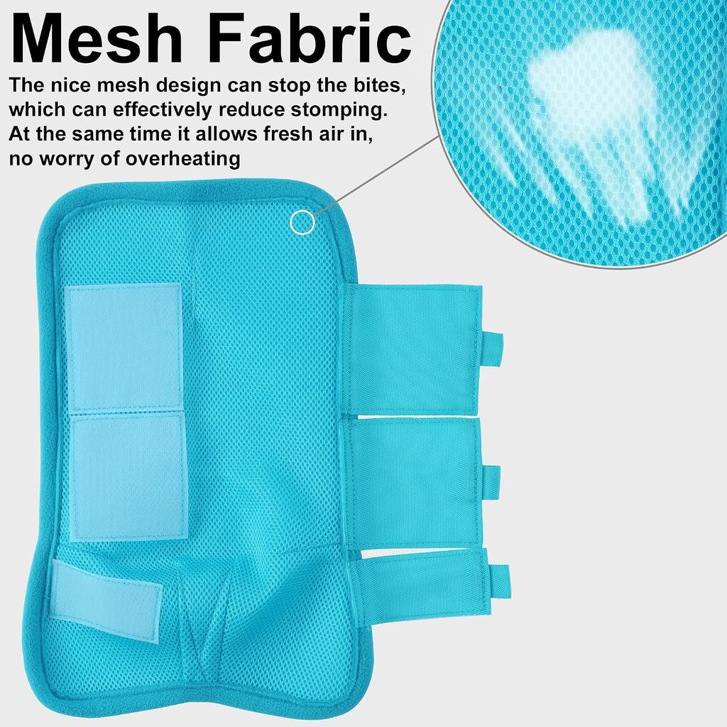 Close up of breathable mesh material on blue horse leggings