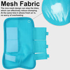 Close up of breathable mesh material on blue horse leggings