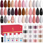 Lavender Violets dip powder nail kit front view showcasing 16 color jars and essential liquids.