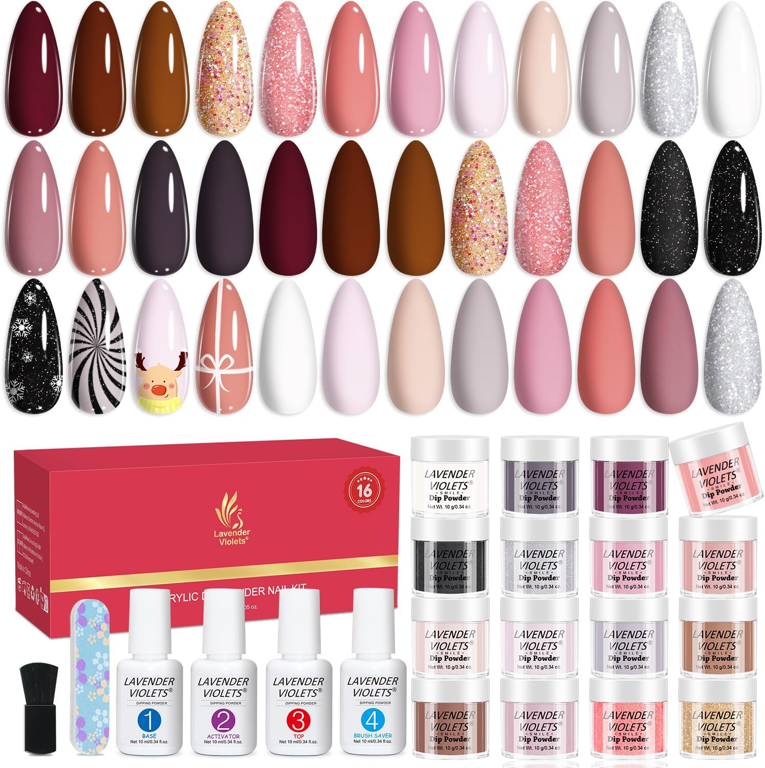 Lavender Violets 16 color nude dip powder nail kit with base and top coats