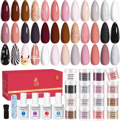 Lavender Violets 16 color nude dip powder nail kit with base and top coats