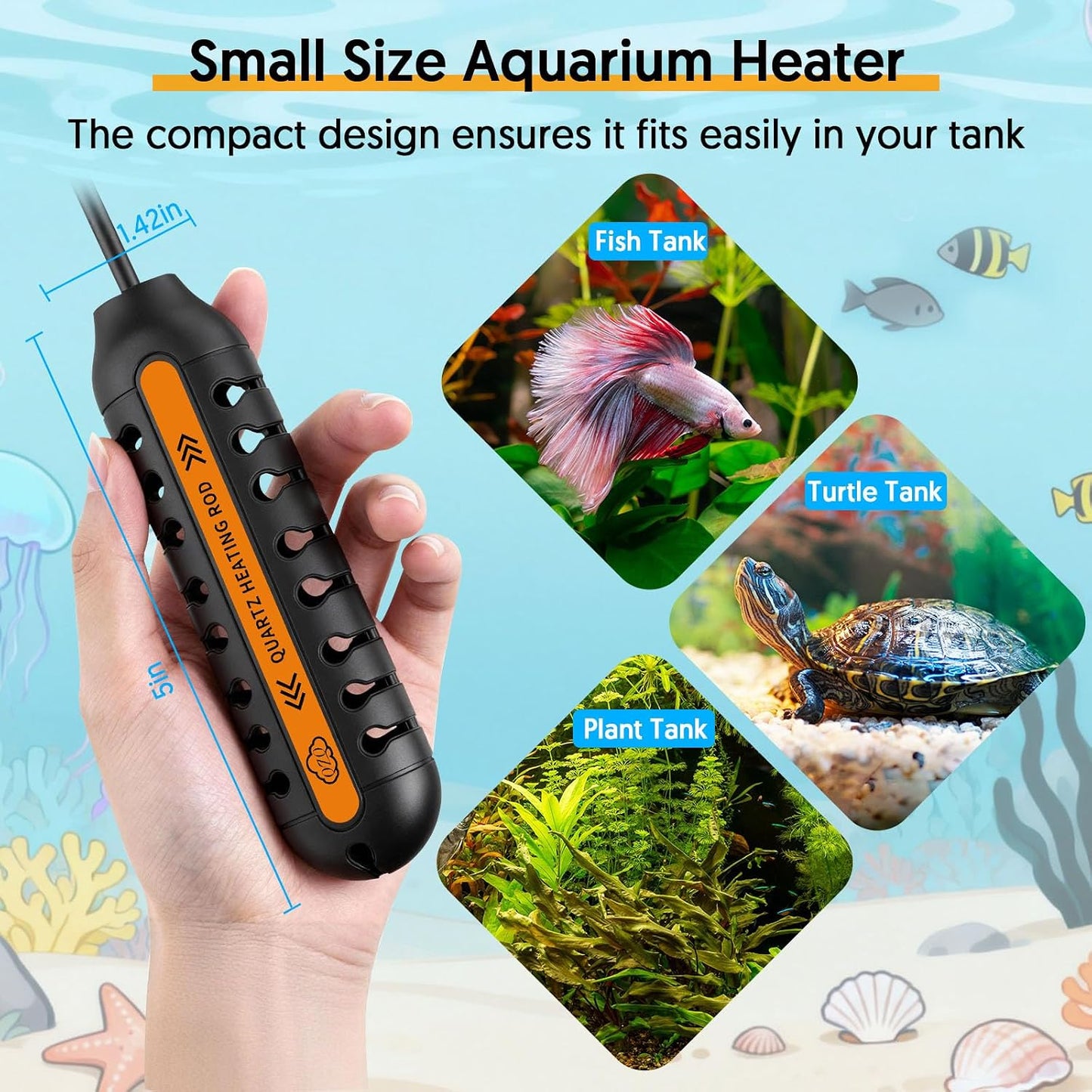 Side profile of QZQ 5 inch aquarium heater for small tanks
