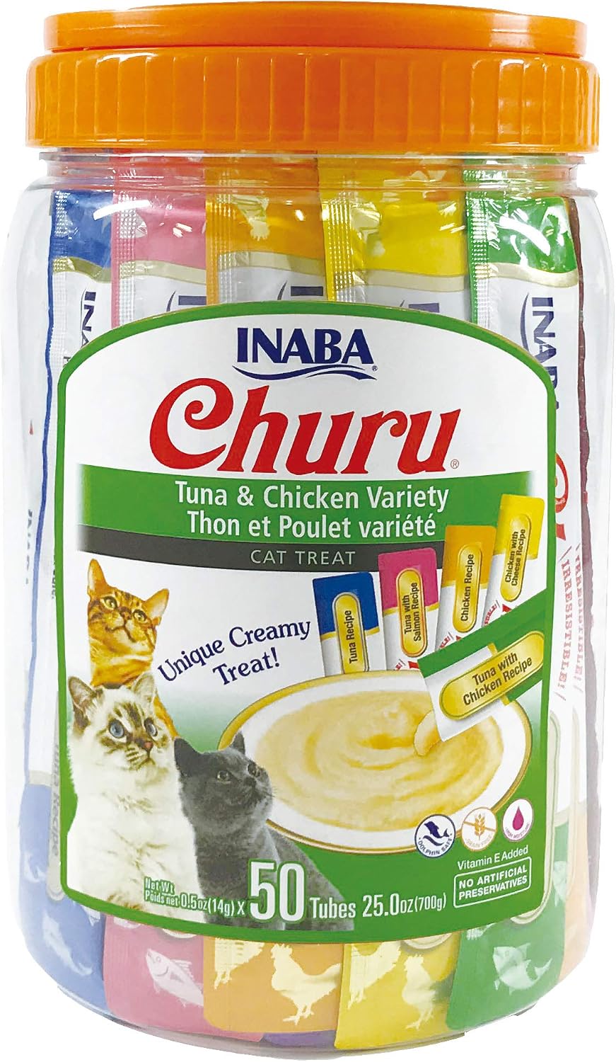 INABA Churu Cat Treats, Grain-Free, Lickable, Squeezable Creamy Pure Cat Treat/Topper with Vitamin E & Taurine, 0.5 Ounces Each Tube, 50 Tubes, Chicken Variety - Image 10
