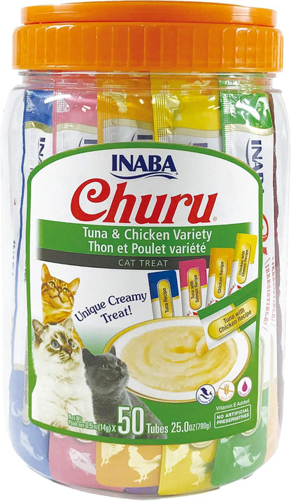 INABA Churu Cat Treats, Grain-Free, Lickable, Squeezable Creamy Pure Cat Treat/Topper with Vitamin E & Taurine, 0.5 Ounces Each Tube, 50 Tubes, Chicken Variety - Image 10