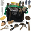 Swess horse grooming kit fourteen pieces front view showing full set of professional equine brushes.