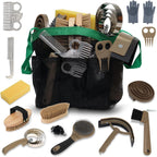 Swess horse grooming kit fourteen pieces front view showing full set of professional equine brushes.