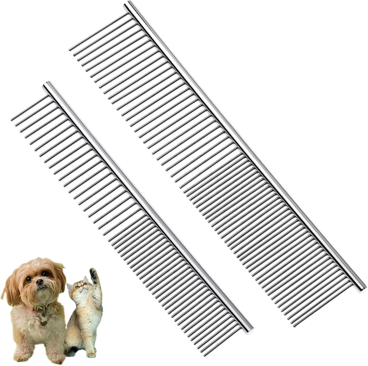 Flezoo 2 piece stainless steel dog and cat grooming comb kit
