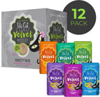 Assorted Tiki Cat Velvet Mousse wet food pouches laid out flat