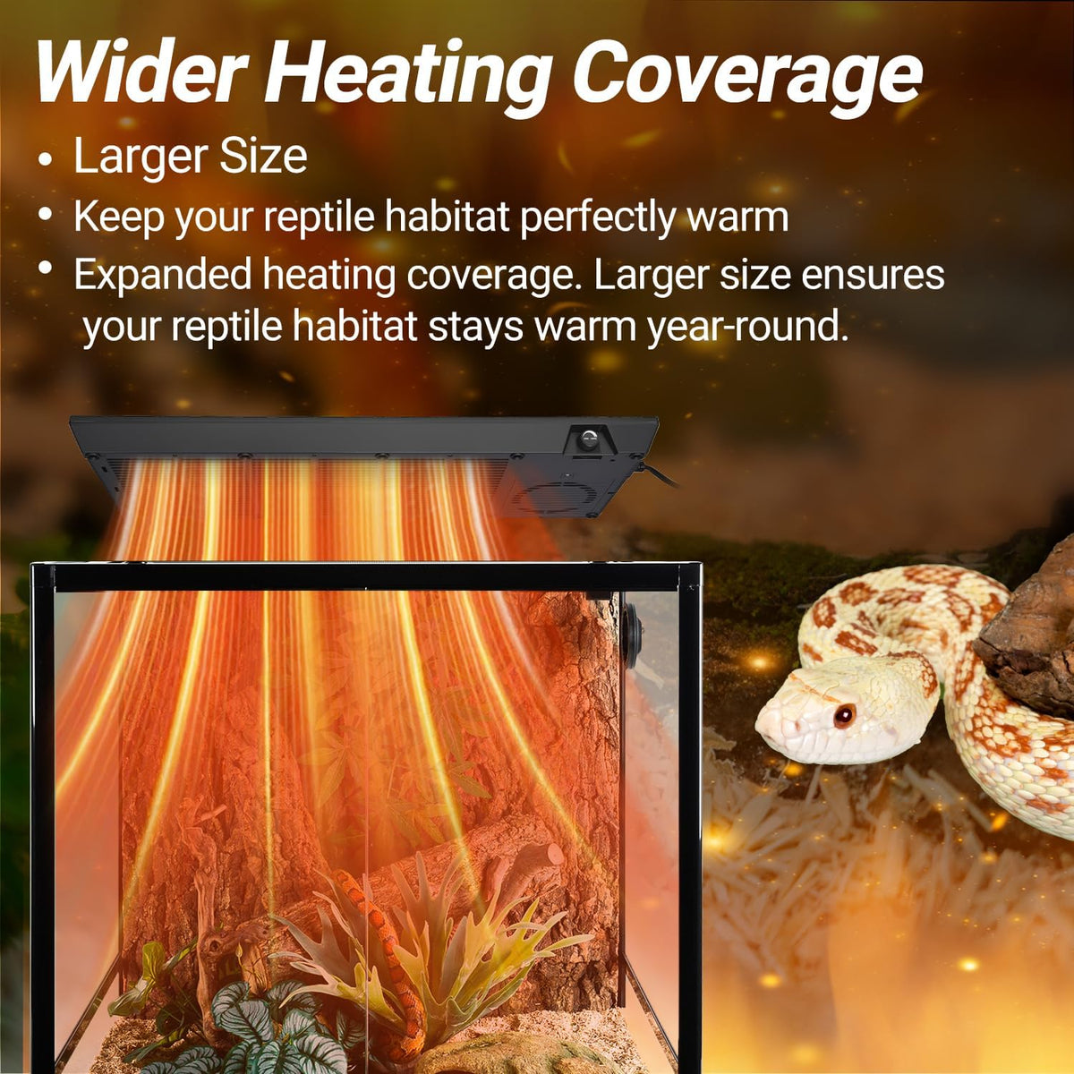 Oiibo 60W radiant heater plate mounted inside a glass terrarium habitat