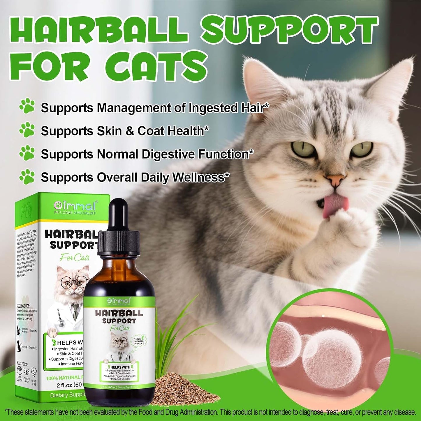 Authentic USA imported cat hairball control drops being added to wet pet food.