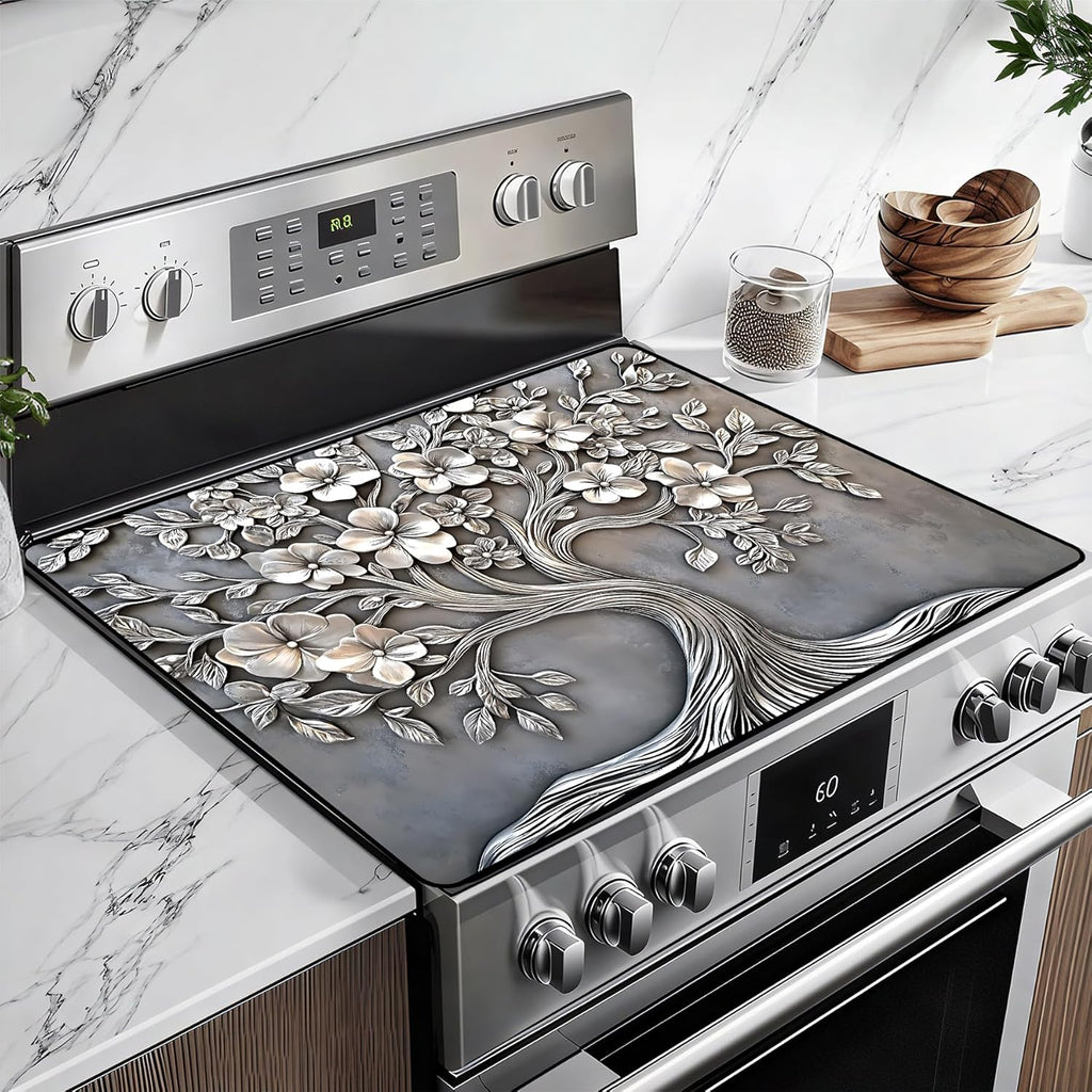 BSFHH heat resistant glass stove top cover with tree design front view