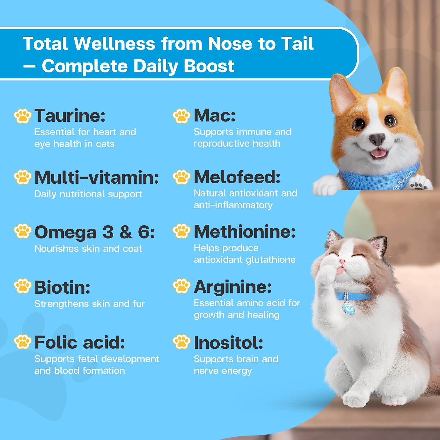 Close up of Feline Vitality sachet for cat skin and immune health