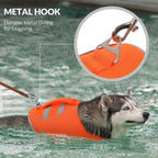 Queenmore orange dog life preserver featuring reflective strips for low light