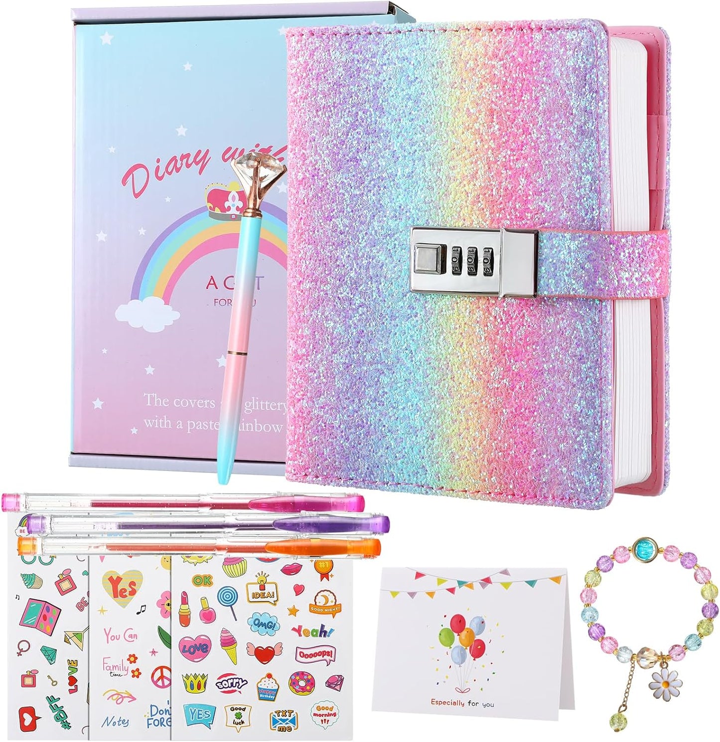 Jialili password locked diary for girls with sequin cover front view