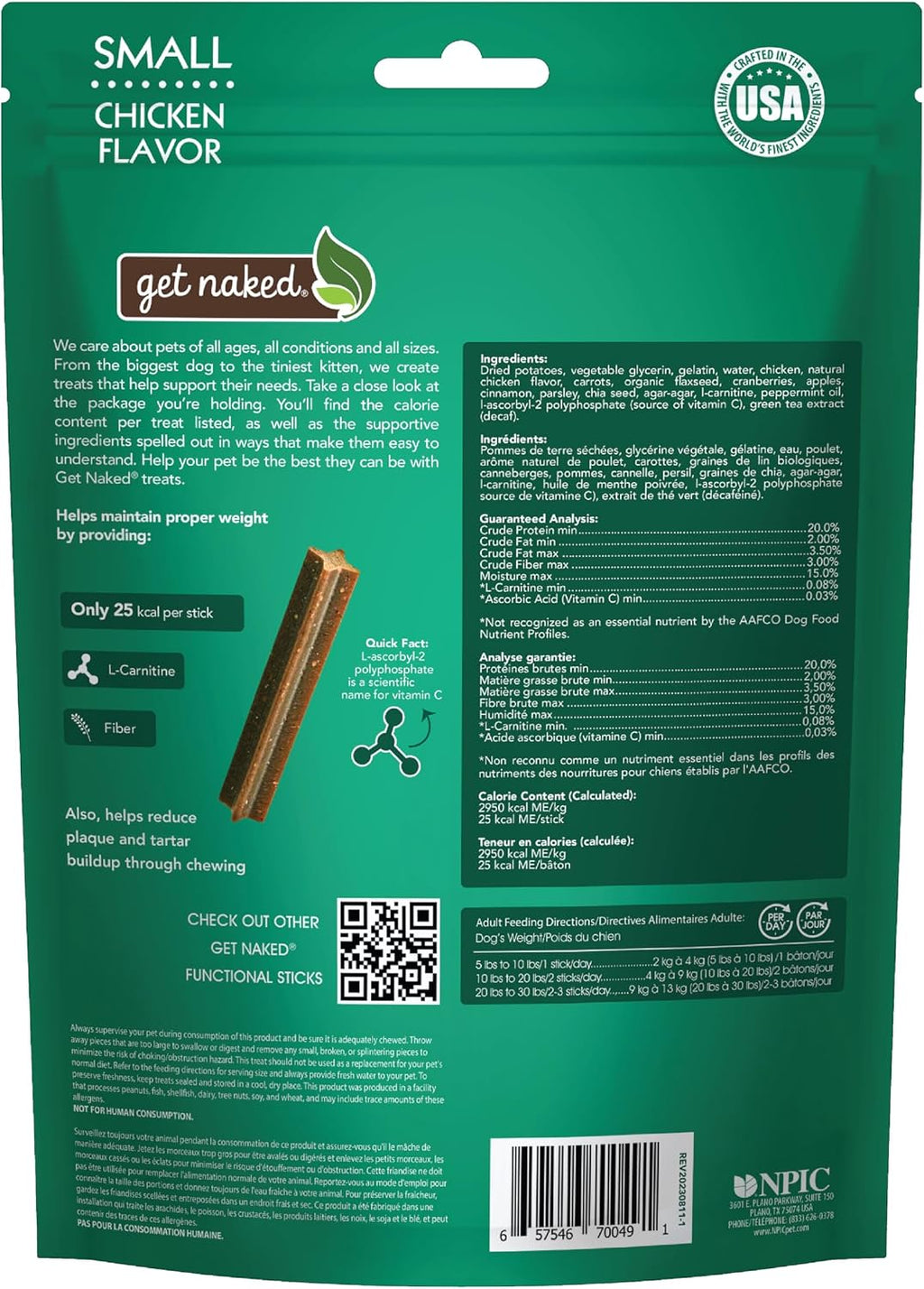 Get Naked grain free chicken flavor low calorie dog dental sticks package