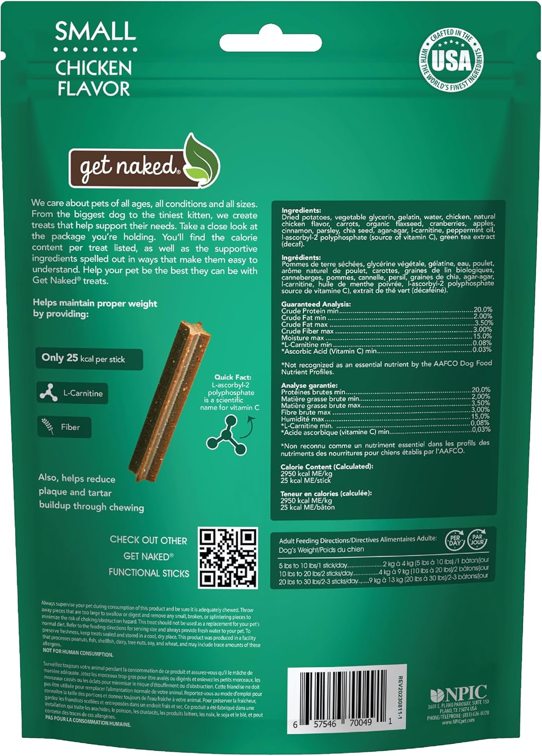 Get Naked grain free chicken flavor low calorie dog dental sticks package