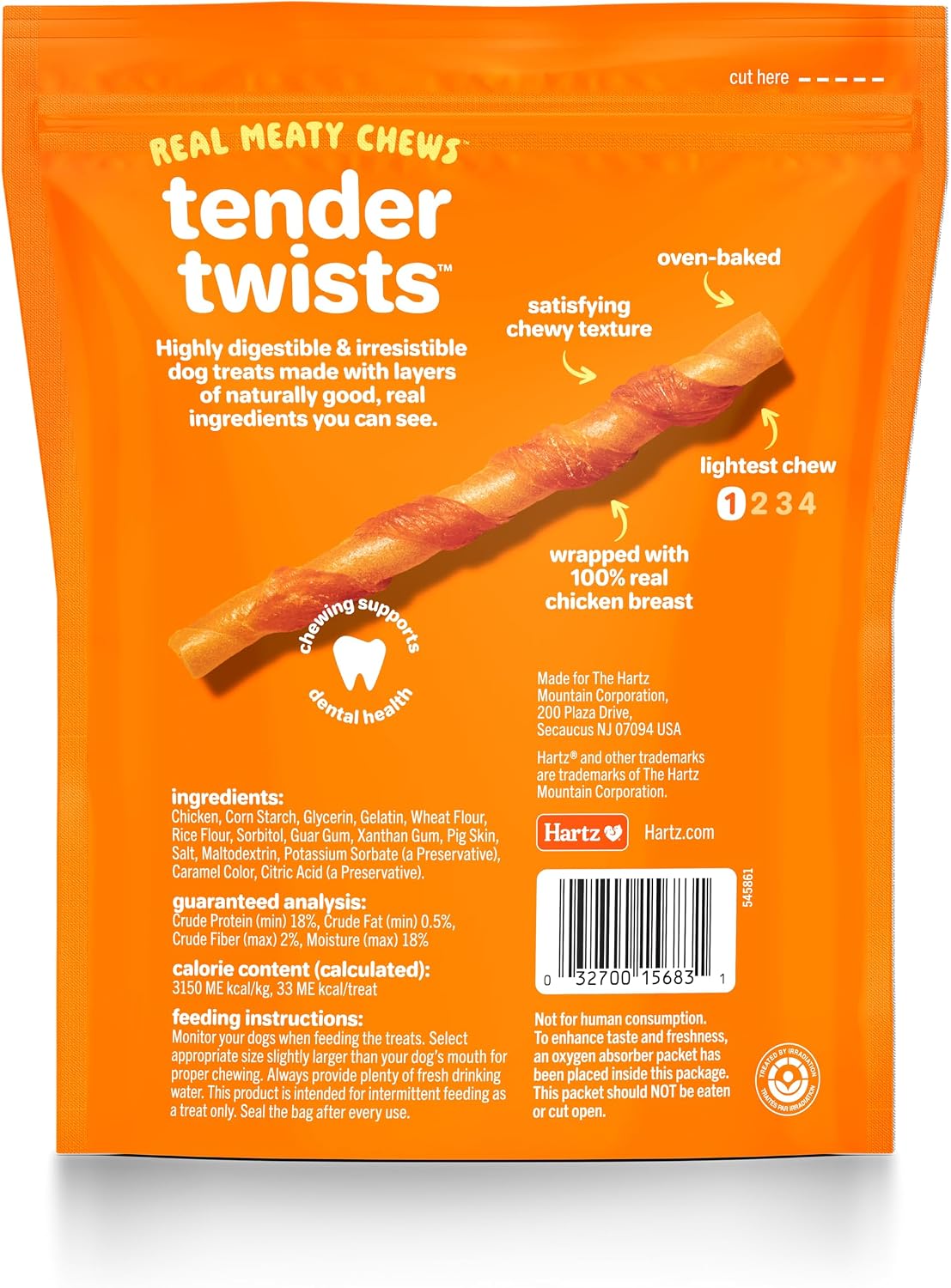 Hartz Oinkies smoked chicken twist treats for senior dogs highlighting highly digestible formula